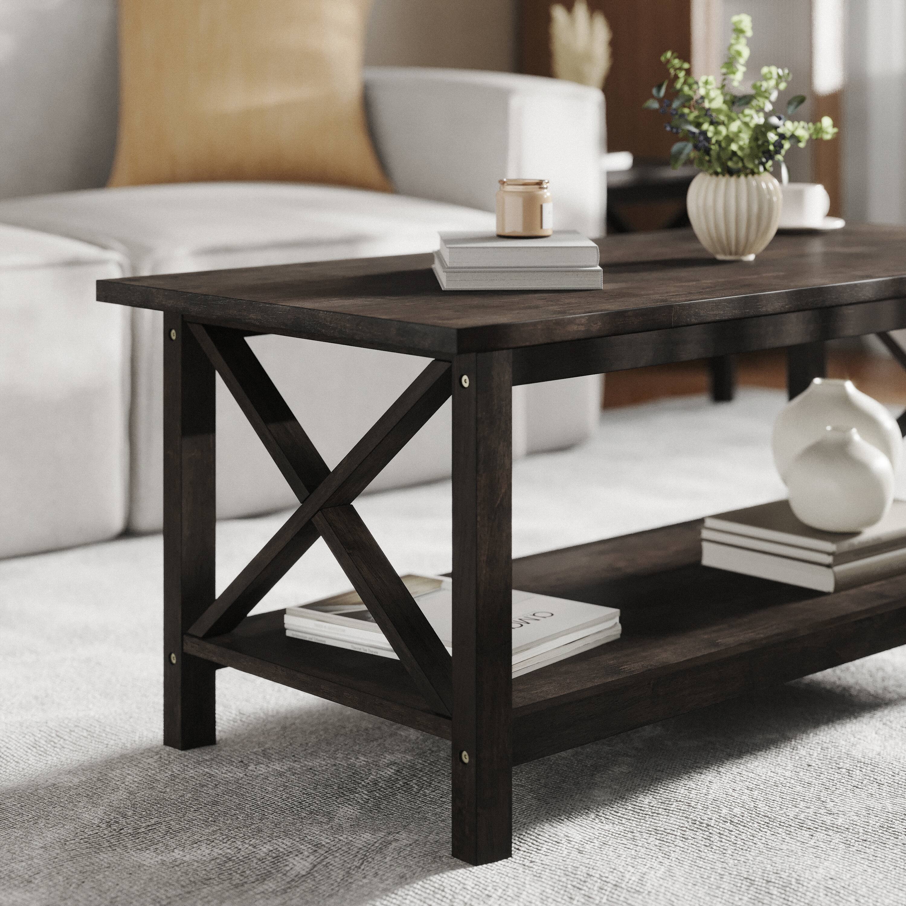 Alt View 3. Flash Furniture - Jasper Farmhouse Style Solid Wood Coffee Table with Traditional X-Frame Design and Lower Shelf in Dark Gray - Gray.