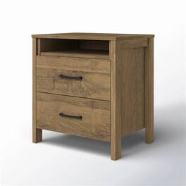 Hivvago - Modern Farmhouse 2-Drawer Nightstand Bedside Table Oak Wood Finish - Brown