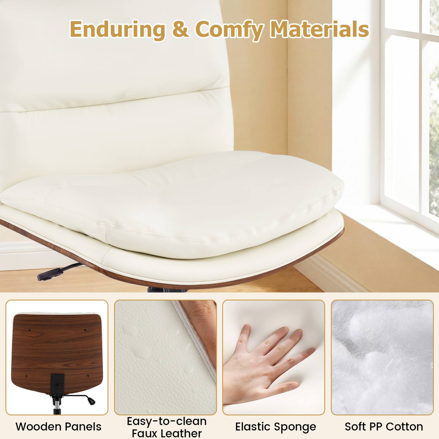 Enduring & Comfy Materials

- Wooden Panels
- Easy-to-clean Faux Leather
- Elastic Sponge
- Soft PP Cotton