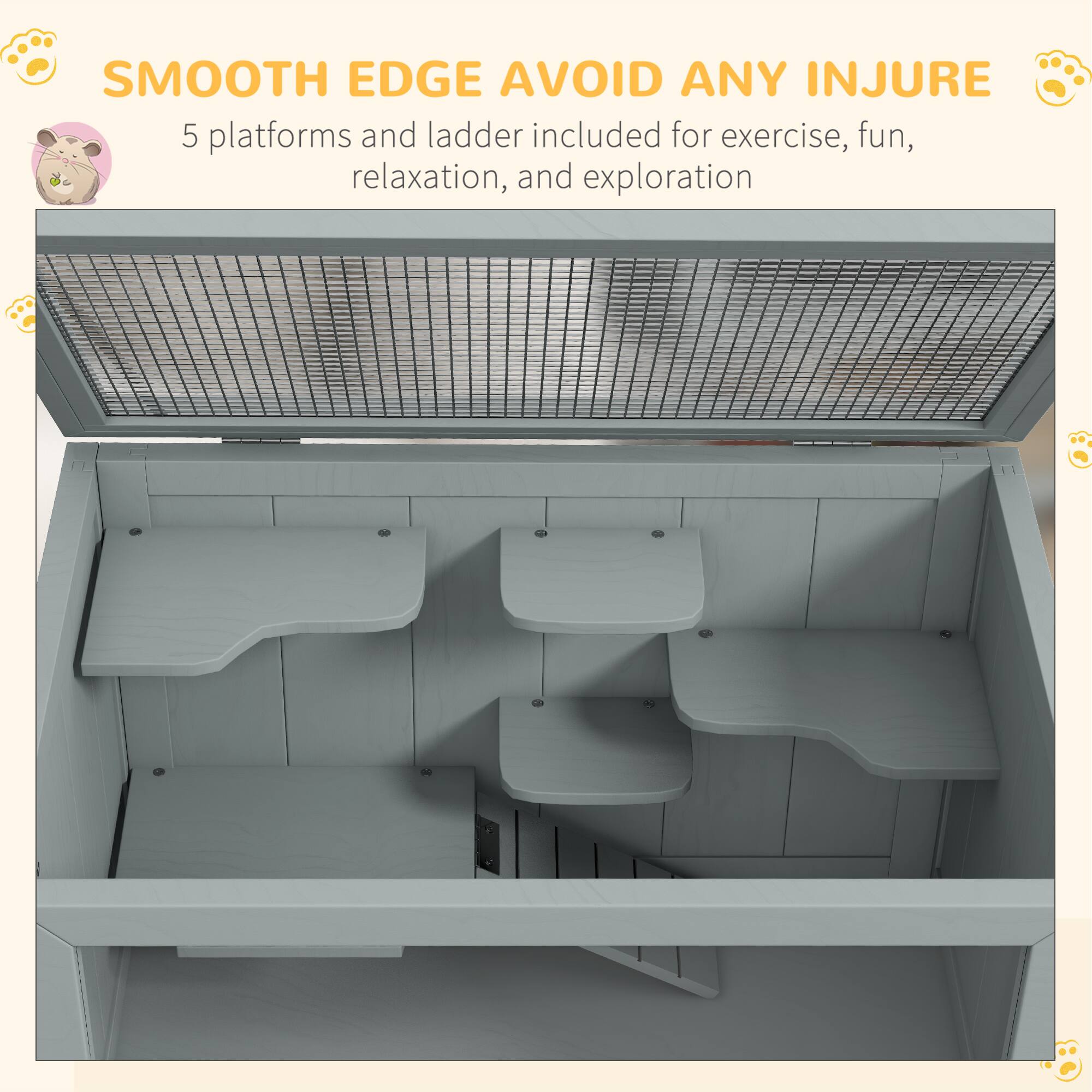 SMOOTH EDGE AVOID ANY INJURE

5 platforms and ladder included for exercise, fun, relaxation, and exploration