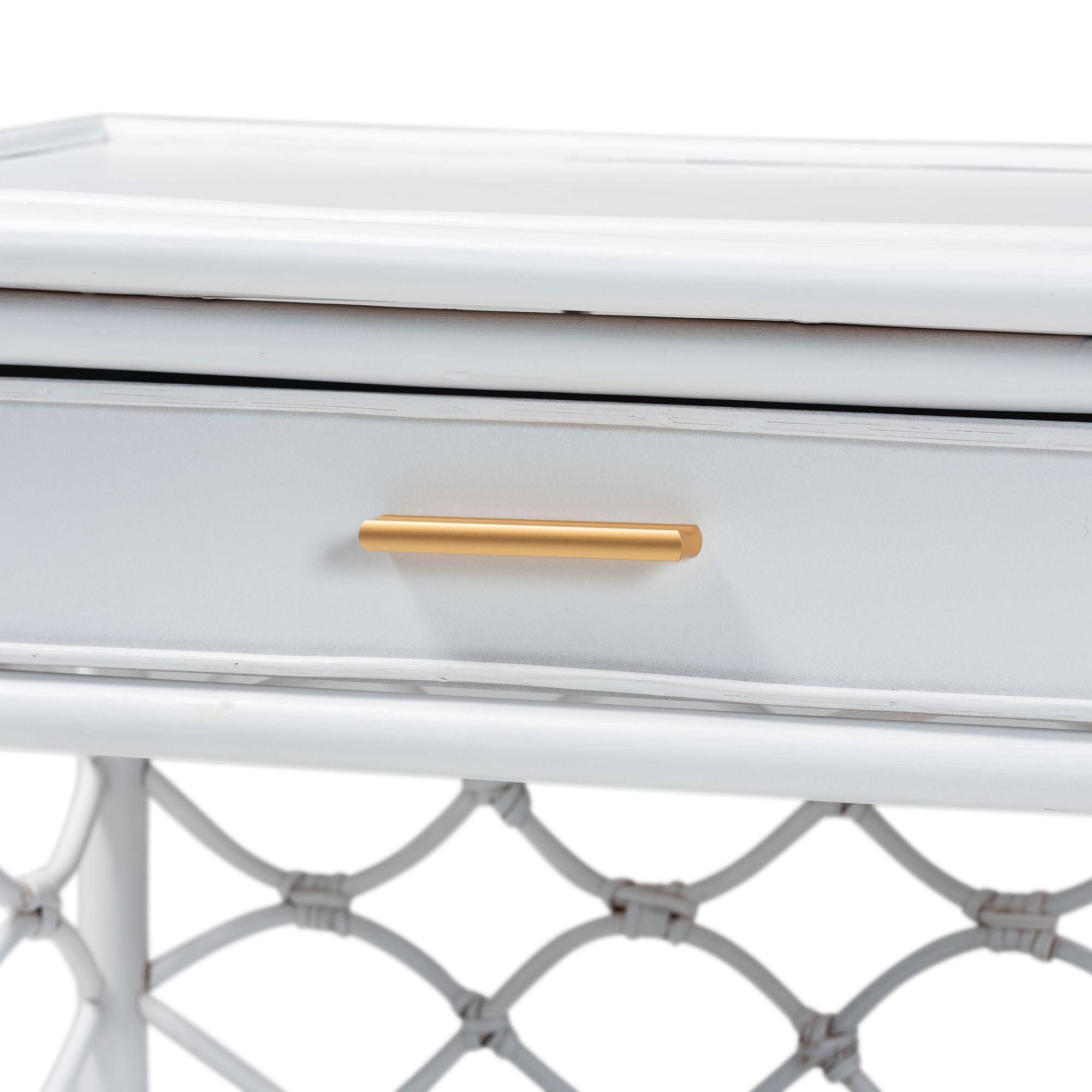 Alt View 2. bali & pari - Akane Natural Rattan Nightstand with Drawer and Open Shelves – Coastal Bedside Table with Lattice Design, White - White.