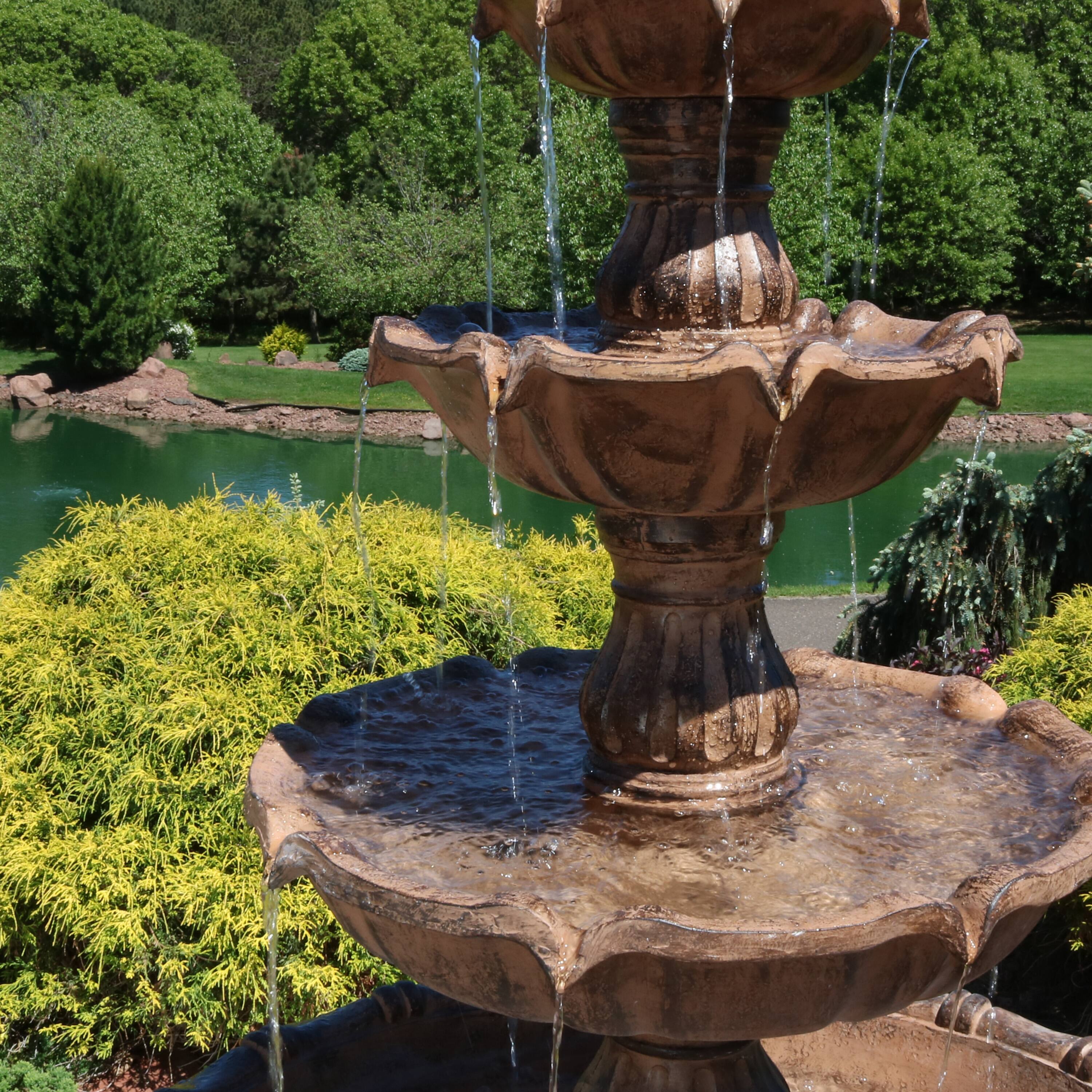 Alt View 5. Sunnydaze - Tiered Ball Resin Outdoor 4-Tier Water Fountain - Brown.