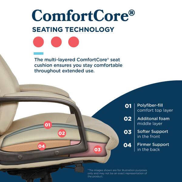 ComfortCore® SEATING TECHNOLOGY

The multi-layered ComfortCore® seat cushion ensures you stay comfortable throughout extended use.

01 Polyfiber-fill comfort top layer  
02 Additional foam middle layer  
03 Softer Support in the front  
04 Firmer Support in the back  

*The images shown are for illustration purposes only and may not be an exact representation of the product.