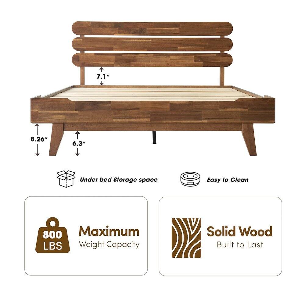 7.1" 8.26" 6.3"  
Under bed Storage space  
Easy to Clean  
800 Maximum LBS Weight Capacity  
Solid Wood Built to Last