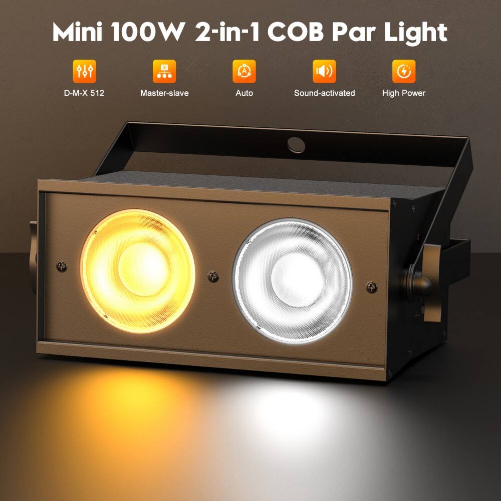 Mini 100W 2-in-1 COB Par Light

- D-M-X 512
- Master-slave
- Auto
- Sound-activated
- High Power