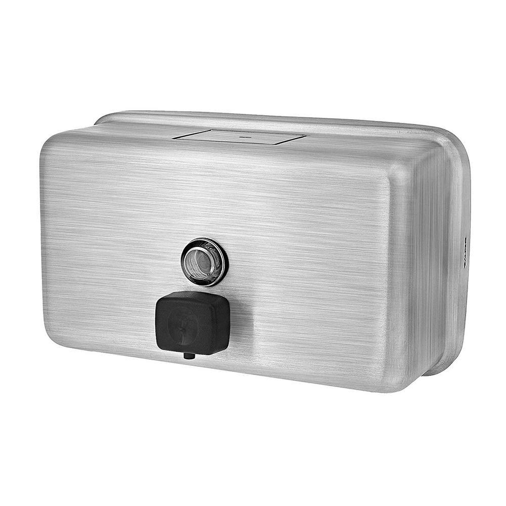 Back. Alpine Industries - 40 oz Stainless Steel Horizontal Manual Surface-Mounted Liquid Soap Dispenser - Stainless Steel.