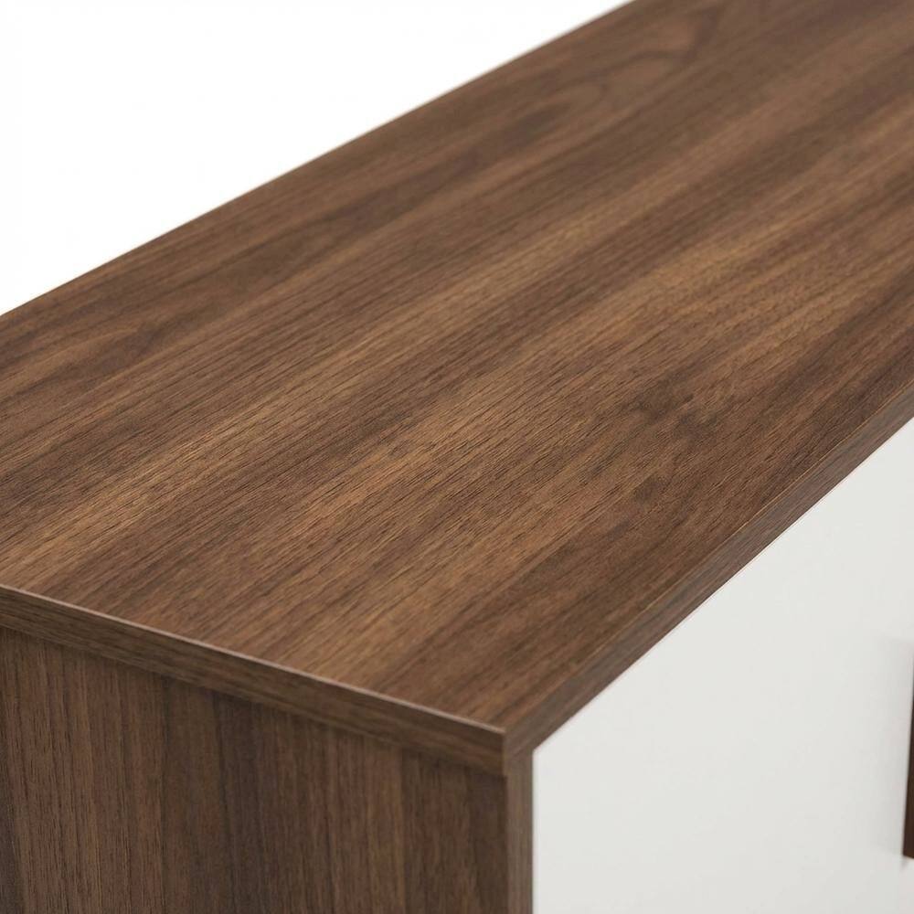 Alt View 4. FurniFact - Modern Two-Tone White and Walnut Finishes TV Stand with Wooden Frame - Brown.