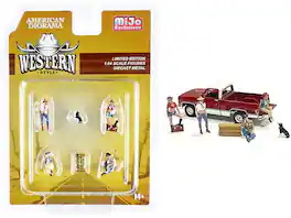 "Western Style" 6 piece Diecast Set (4 Figurines and 2 Accessories) for 1/64 Scale Models by American Diorama - Multi