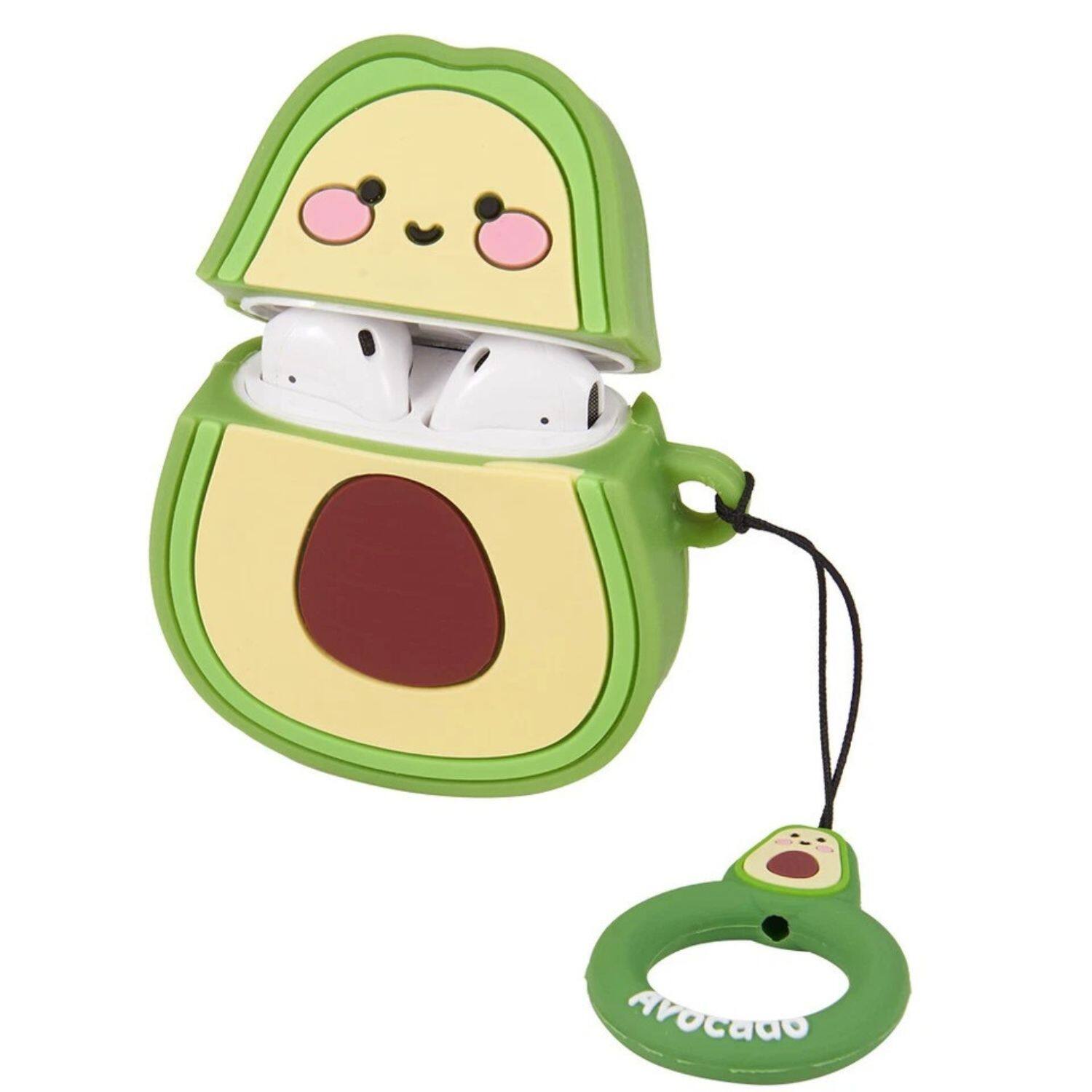 Left. Stock Preferred - Cute Fruit & Animal Cartoon Silicone AirPods Charging Case-Avocado - Avocado/Green.