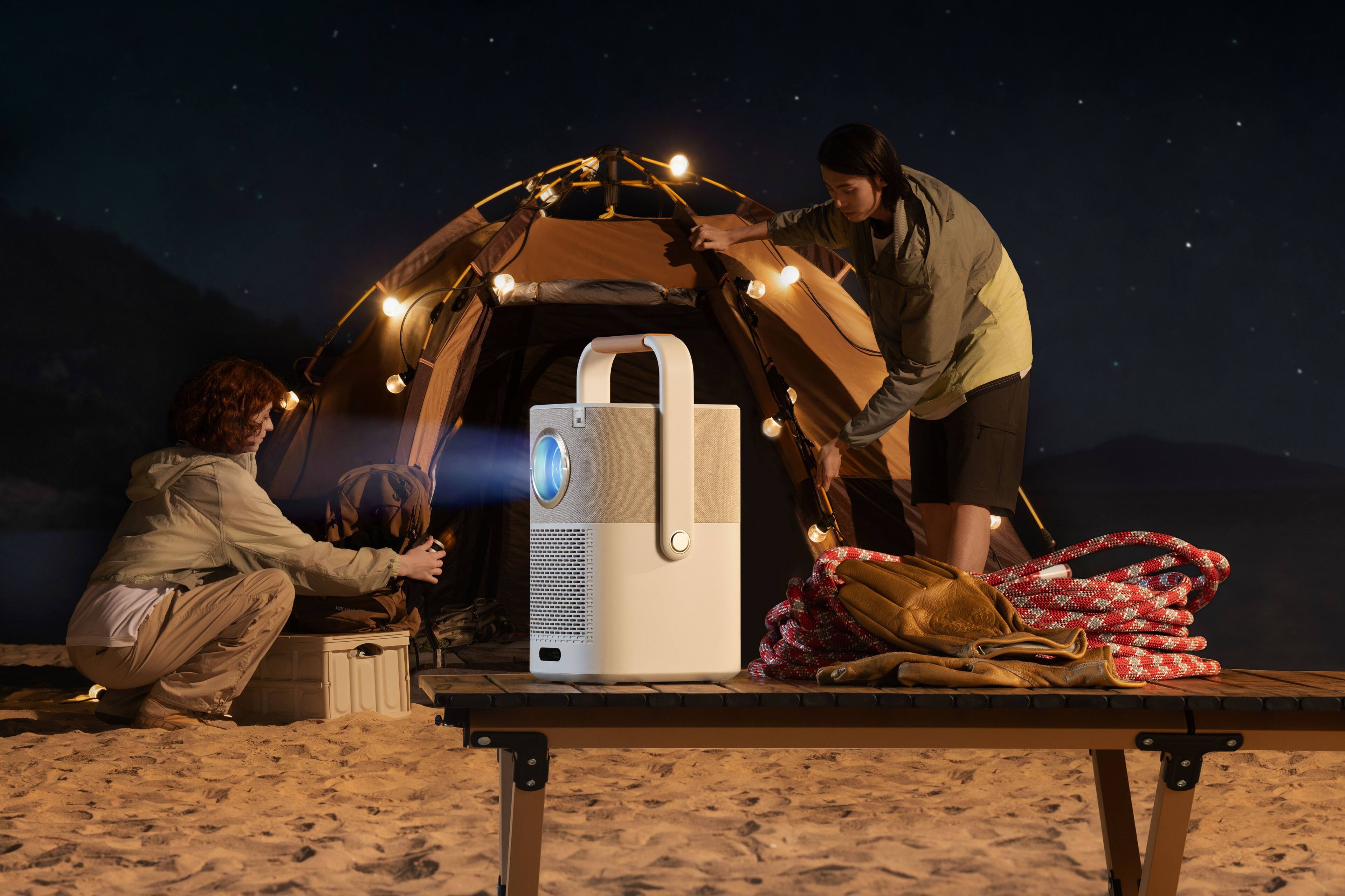 Alt View 1. Yaber - T2 Plus GTV Outdoor Projector - Smart Projector WiFi 6 & Bluetooth, Native 1080P Portable Projector for Indoor & Outdoor - Beige.