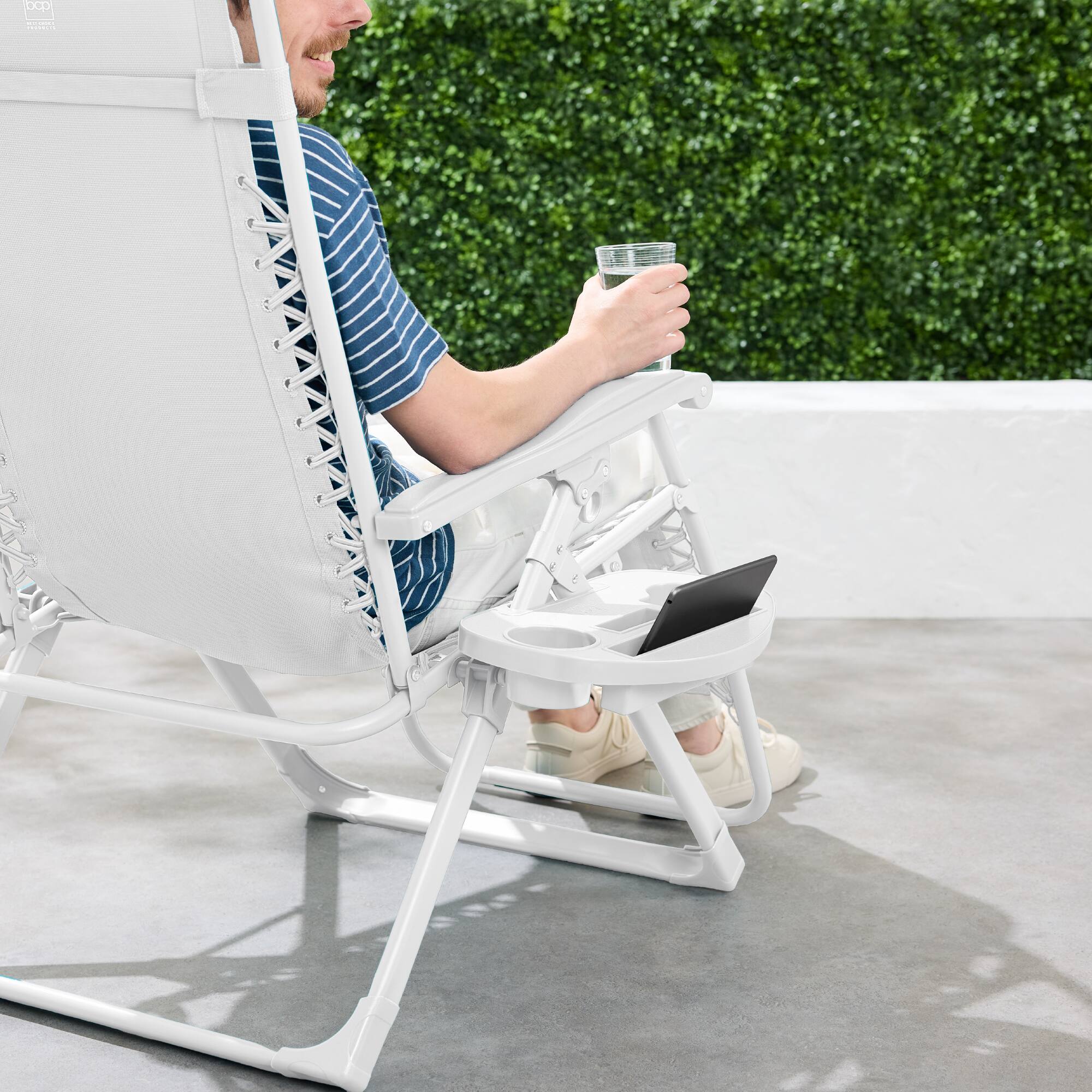 Alt View 3. Best Choice Products - Best Choice Products Monochromatic Zero Gravity Chair, Folding Patio Recliner w/Side Tray, Headrest - Snow - Snow.