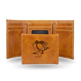 Rico Industries - Pittsburgh Penguins NHL Laser Engraved Brown Trifold Wallet - Multi