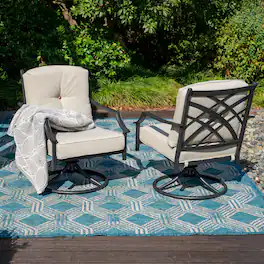 Nuu Garden - 2-Piece Outdoor Swivel Patio Sofas with Thick Olefin Cushions and Wide Seat - Crisscross Design (Black and Beige)