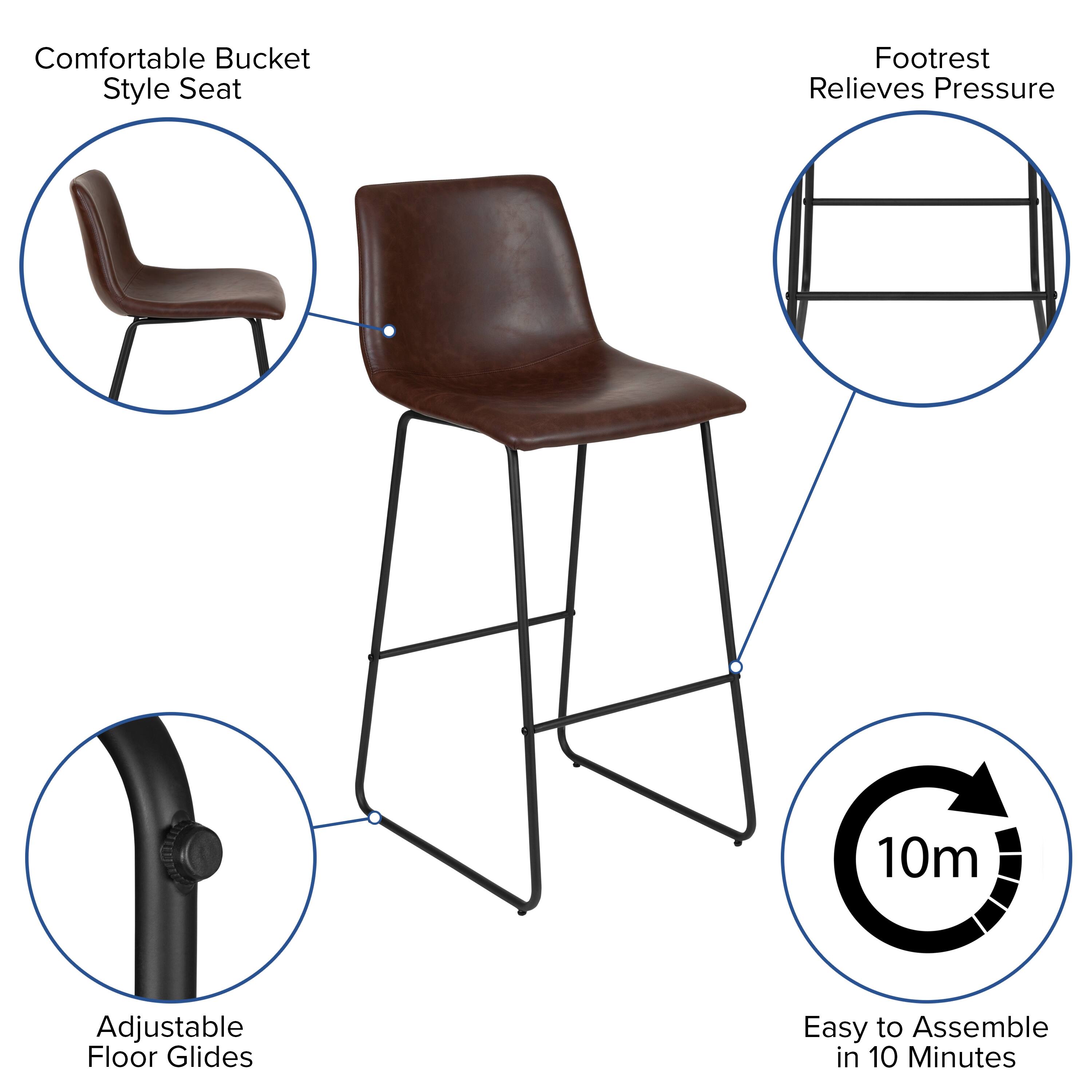 Comfortable Bucket Style Seat  
Footrest Relieves Pressure  
Adjustable Floor Glides  
Easy to Assemble in 10 Minutes