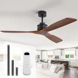 Sofucor - Modern Solid Wood Low Profile Ceiling Fans No Light Quiet DC Motor 6 Speed & Timer & Reversible for Bedroom Living Room - 60'' - Downrods Ceiling