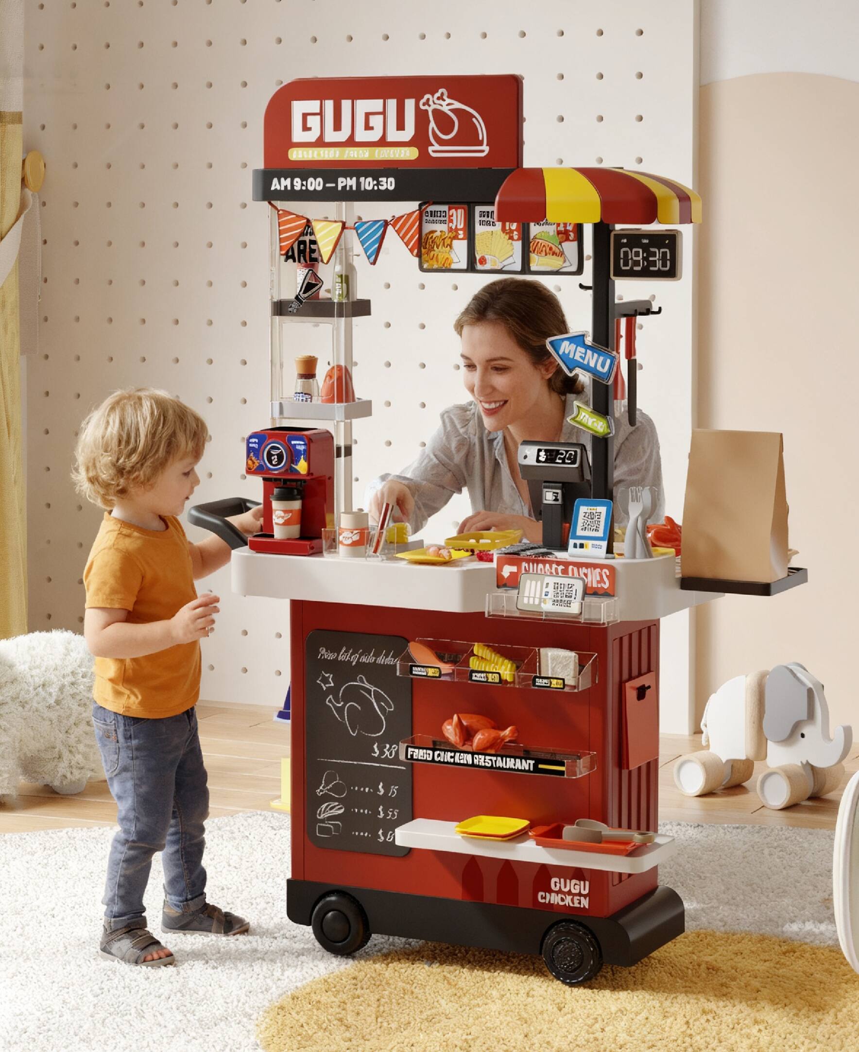 GUGU  
AM 9:00 - PM 10:30  

MENU  
- Fresh Chicken ... $38  
- Bread ... $15  
- Salad ... $55  
- Drink ... $6  

GUGU CHICKEN  
Fresh Chicken Restaurant  

Please like and subscribe