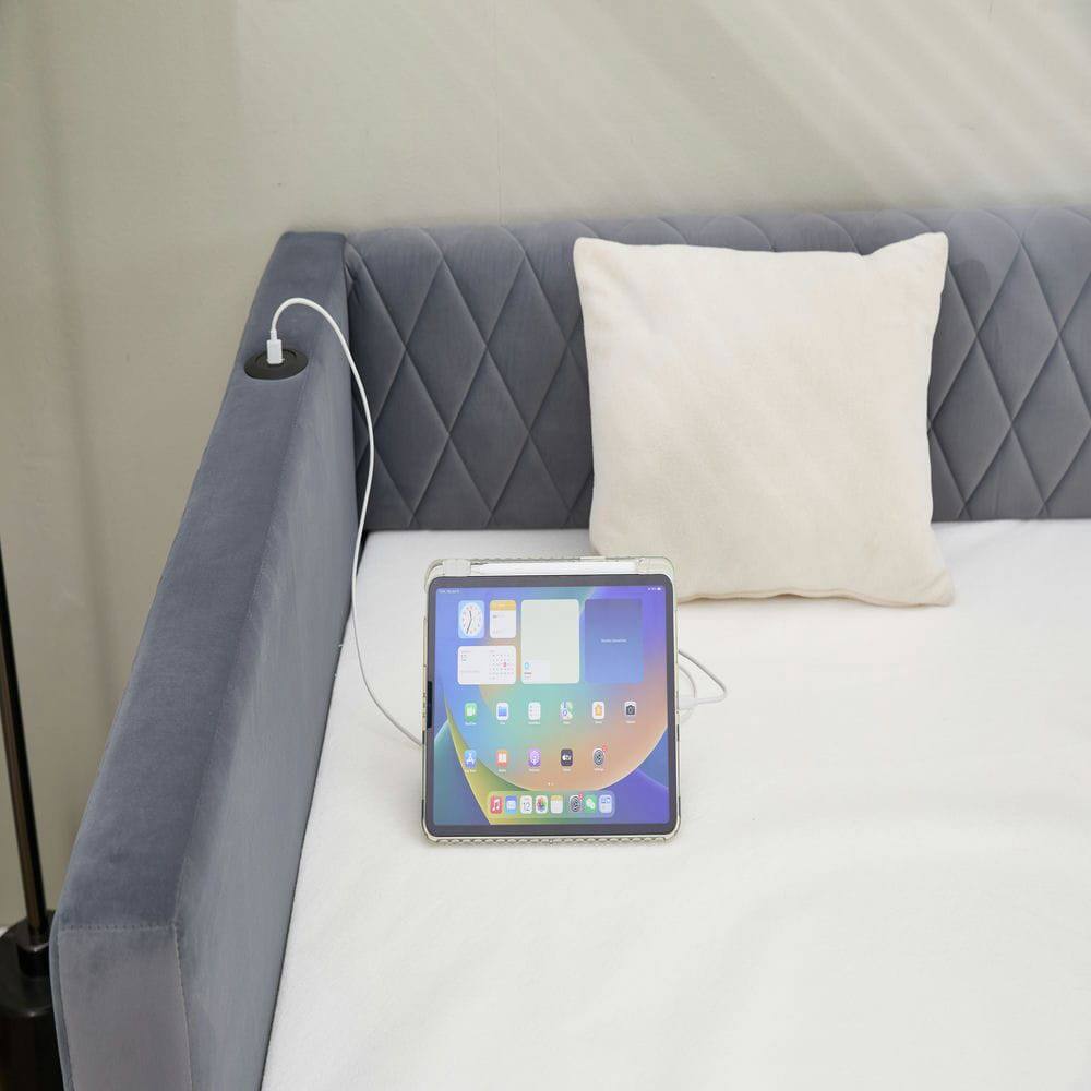 Alt View 7. Kadyn - Velvet Daybed with Sturdy Wood Frame, Modern Diamond Grid Pull-Out Design for Bedroom Living Room - Gray.