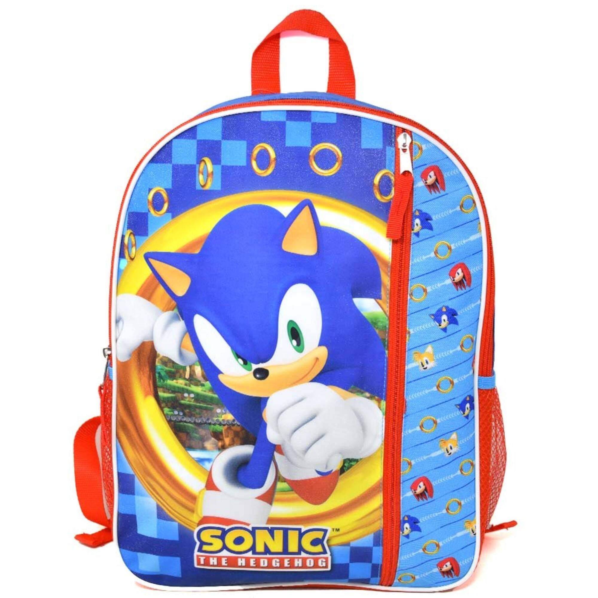 Disney - Sonic the Hedgehog 16" Kids Cartoon School Bag with Front Pocket & Side Mesh, Lightweight Travel Backpack for Boys - Red