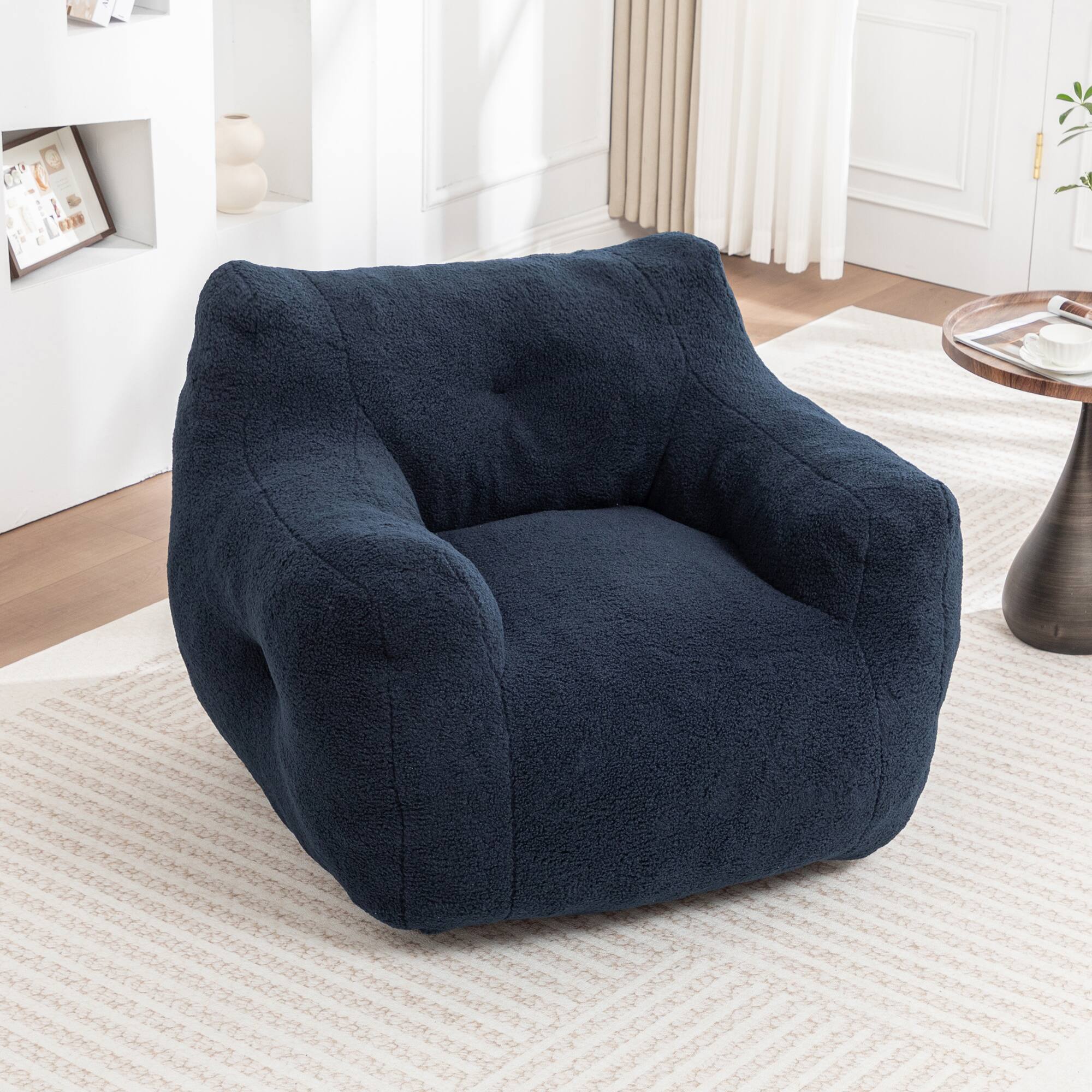 Back. GOODSILO - Bean Bag Sofa Chair with Armrests - Stuffed High-Density Foam, Lazy Comfy Chair for Adults, Living Room, Bedroom Reading - Dark Blue.