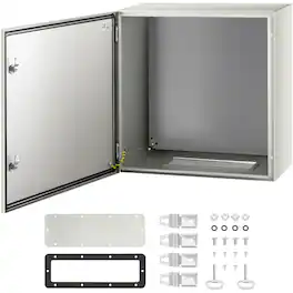 VEVOR - NEMA Metal Case, 24 x 24 x 12 in, NEMA 4X Metal Electric Enclosure, IP66 Water & Dust Resistant - Gray White