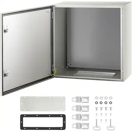 Front. VEVOR - NEMA Metal Case, 24 x 24 x 12 in, NEMA 4X Metal Electric Enclosure, IP66 Water & Dust Resistant - Gray White.