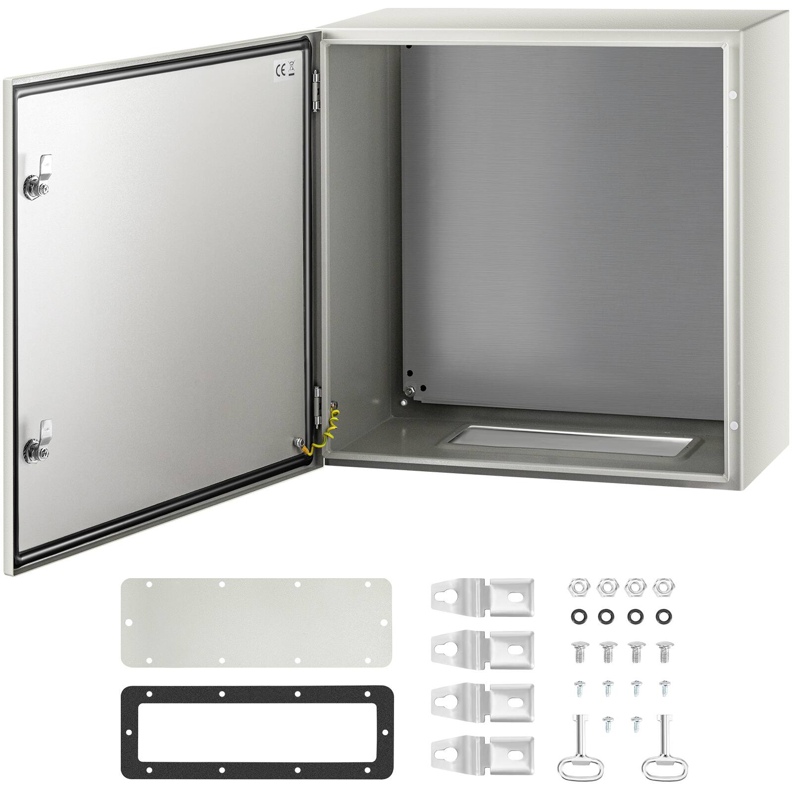Front. VEVOR - NEMA Metal Case, 24 x 24 x 12 in, NEMA 4X Metal Electric Enclosure, IP66 Water & Dust Resistant - Gray White.