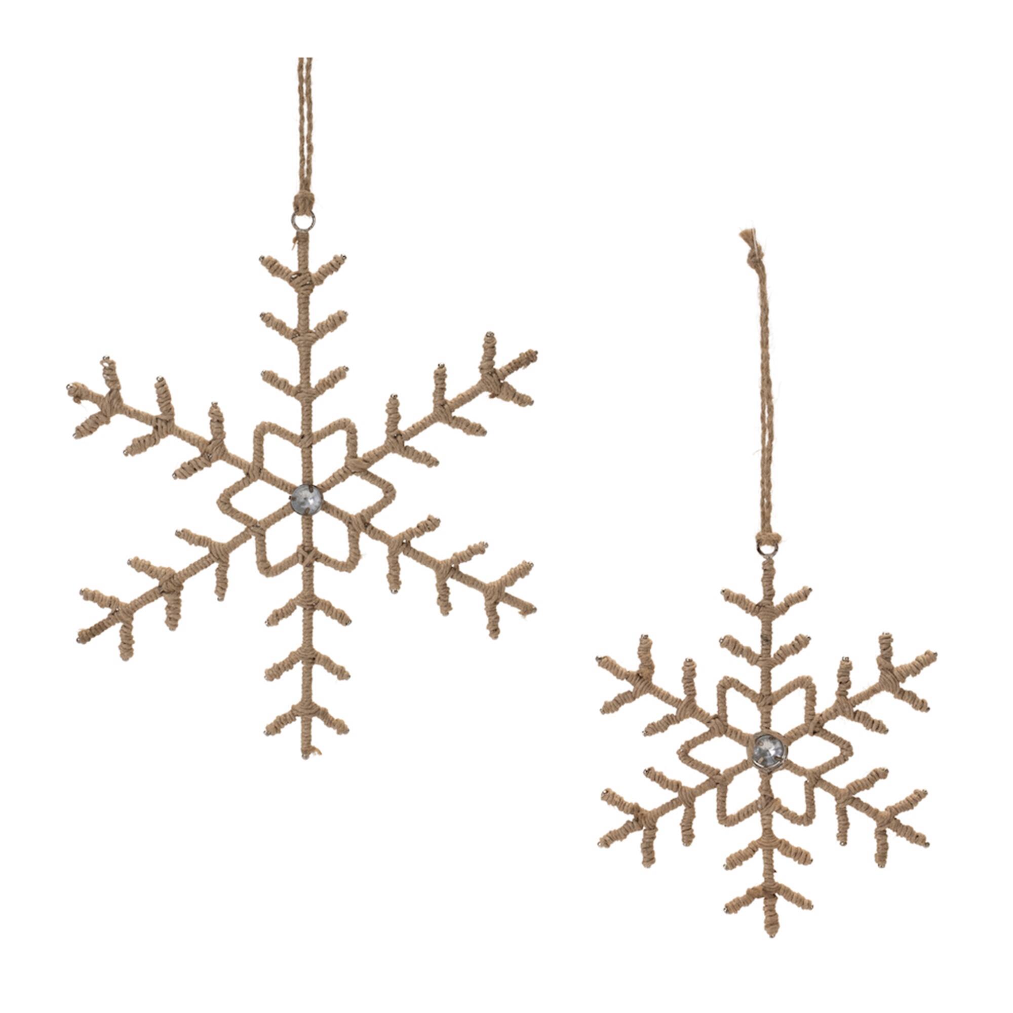 Front. BreeBe - Jute Wrapped Metal Snowflake Oranment (Set of 12) - Beige.