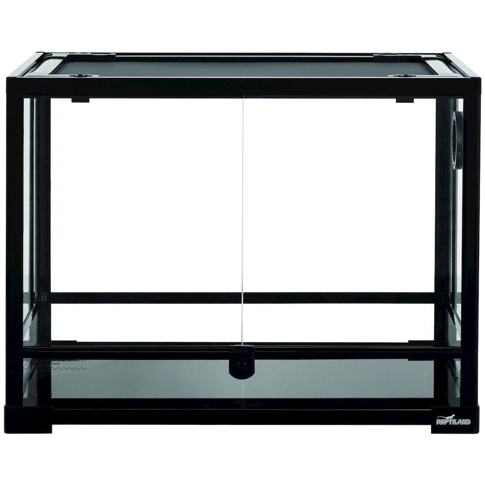 Front. TRIXIE - 32 Gallon Glass Terrarium, Double Hinged Doors, Mesh Top - Black.