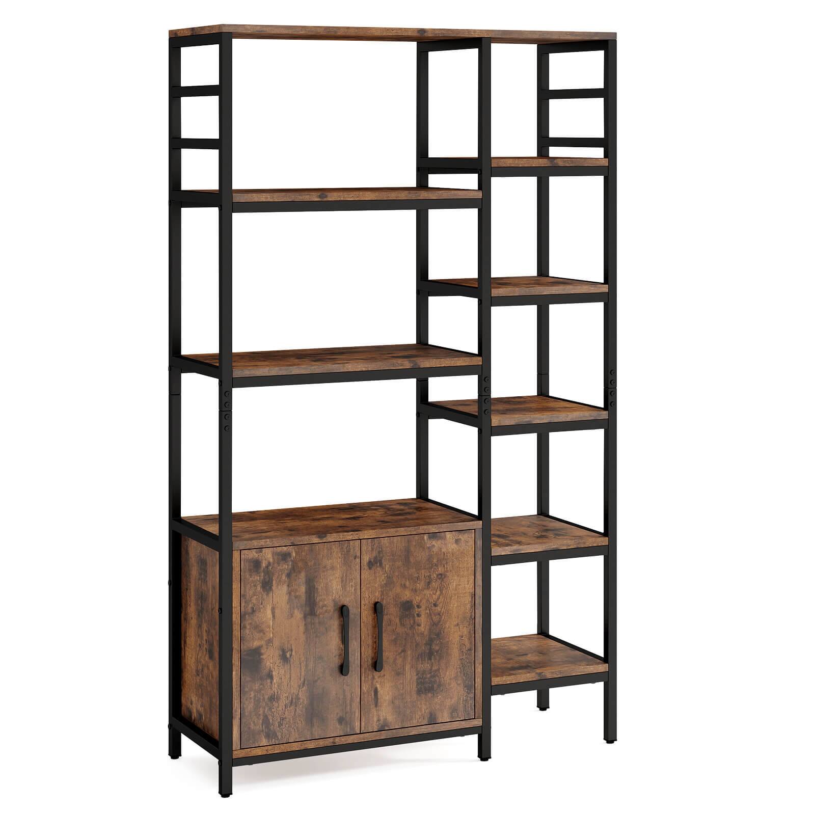 Alt View 9. Costway - Costway 55.5" Tall Bookcase with 2-Door Cabinet Metal Frame Freestanding Display Rack - Rustic Brown + Black.