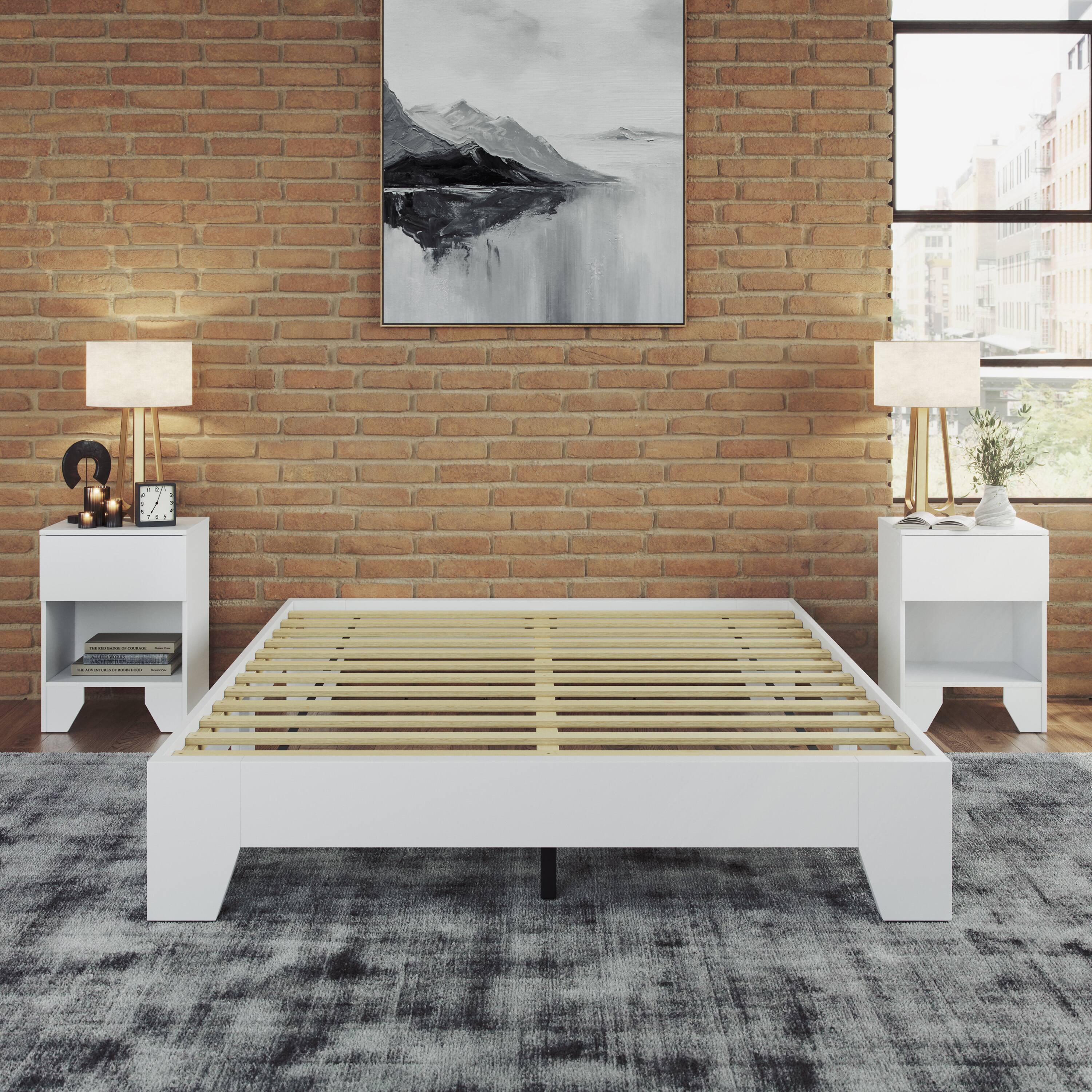 Alt View 5. Boyd Sleep - Lugano Platform Bed Frame - Solid Wooden Slat Support, No Box Spring Needed, Queen - WHITE.