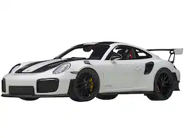 Porsche 911 (991.2) GT2 RS Weissach Package White with Carbon Stripes 1/18 Model Car by Autoart