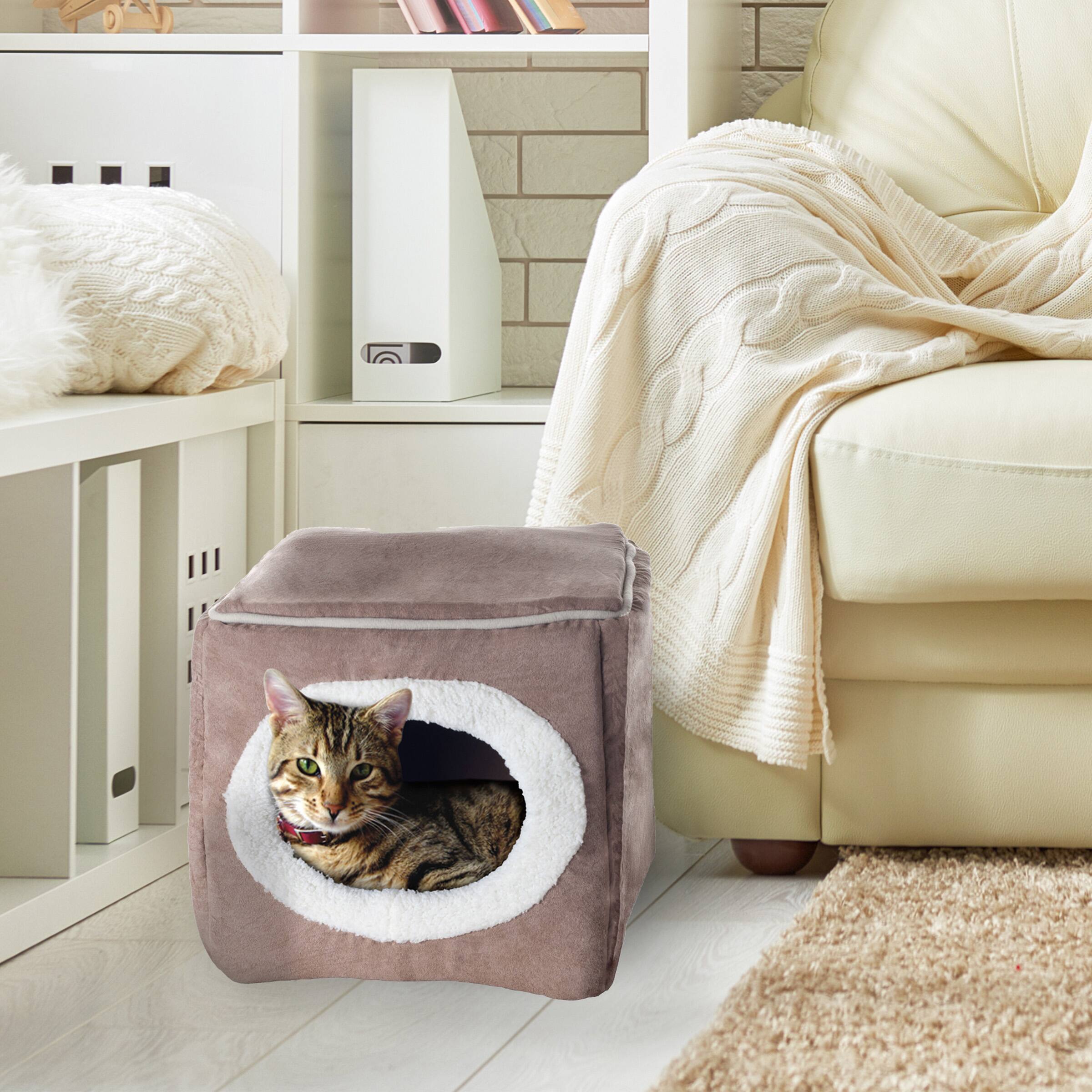 Alt View 1. PetMaker - Cat House Indoor Bed with Removable Foam Cushion Cat Cave for Puppies, Rabbits, Guinea Pigs, and Other Small Animals - Light Brown.