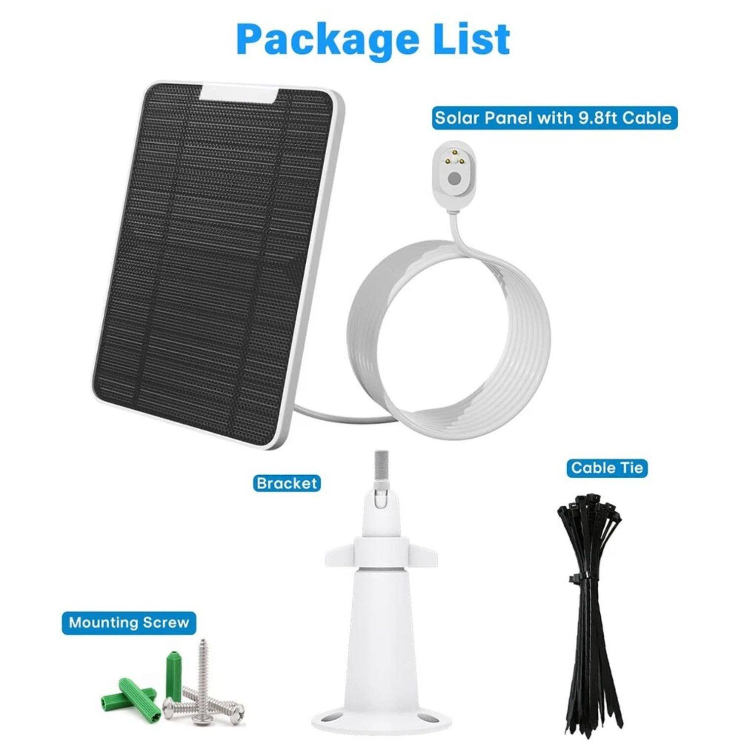 Solar Panel with 9.8ft Cable, Bracket, Cable Tie, Mounting Screw