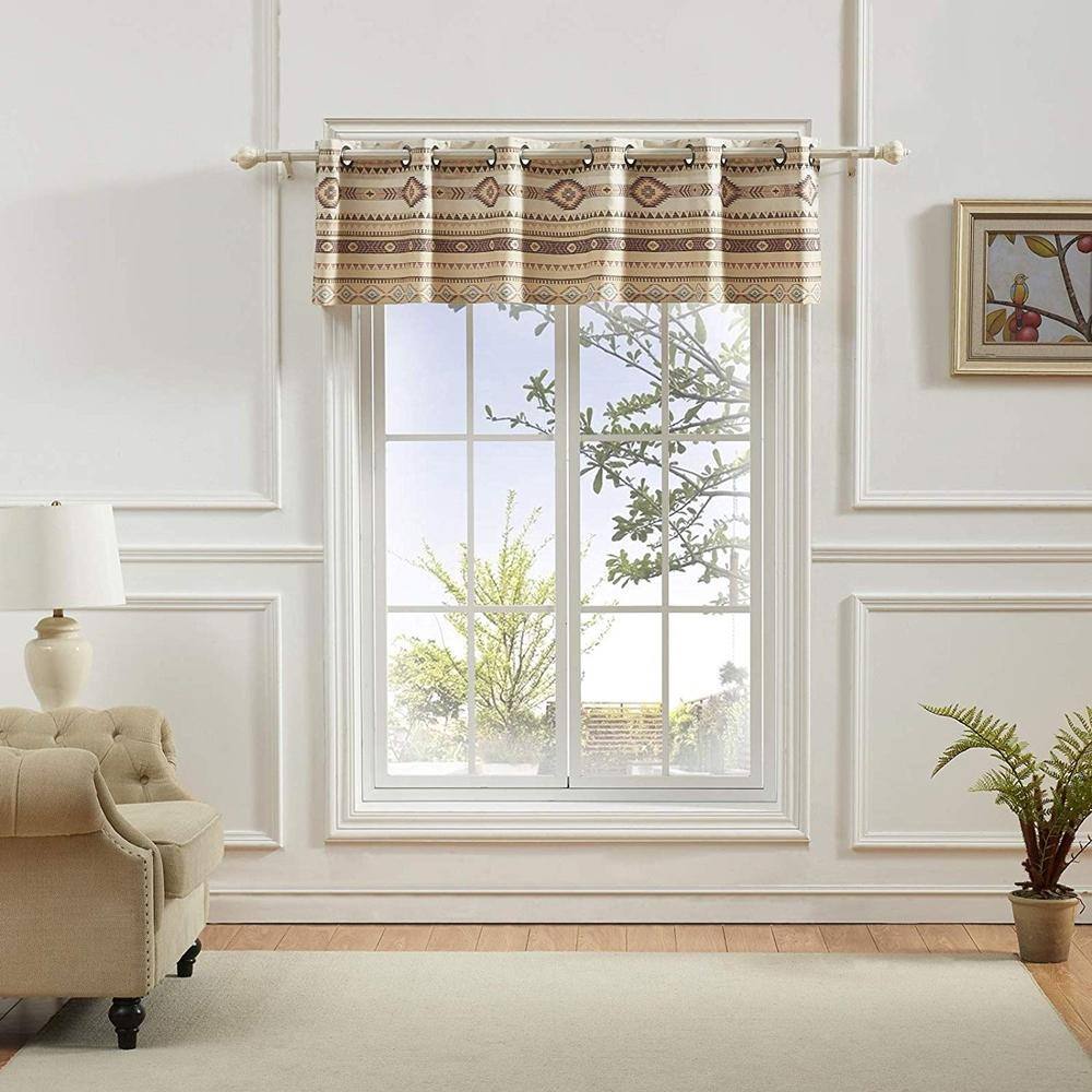 Angle. Barefoot Bungalow - Barefoot Bungalow Phoenix Fabric with Grommets Rods Window Treatment Valance84x16", Tan - Tan.