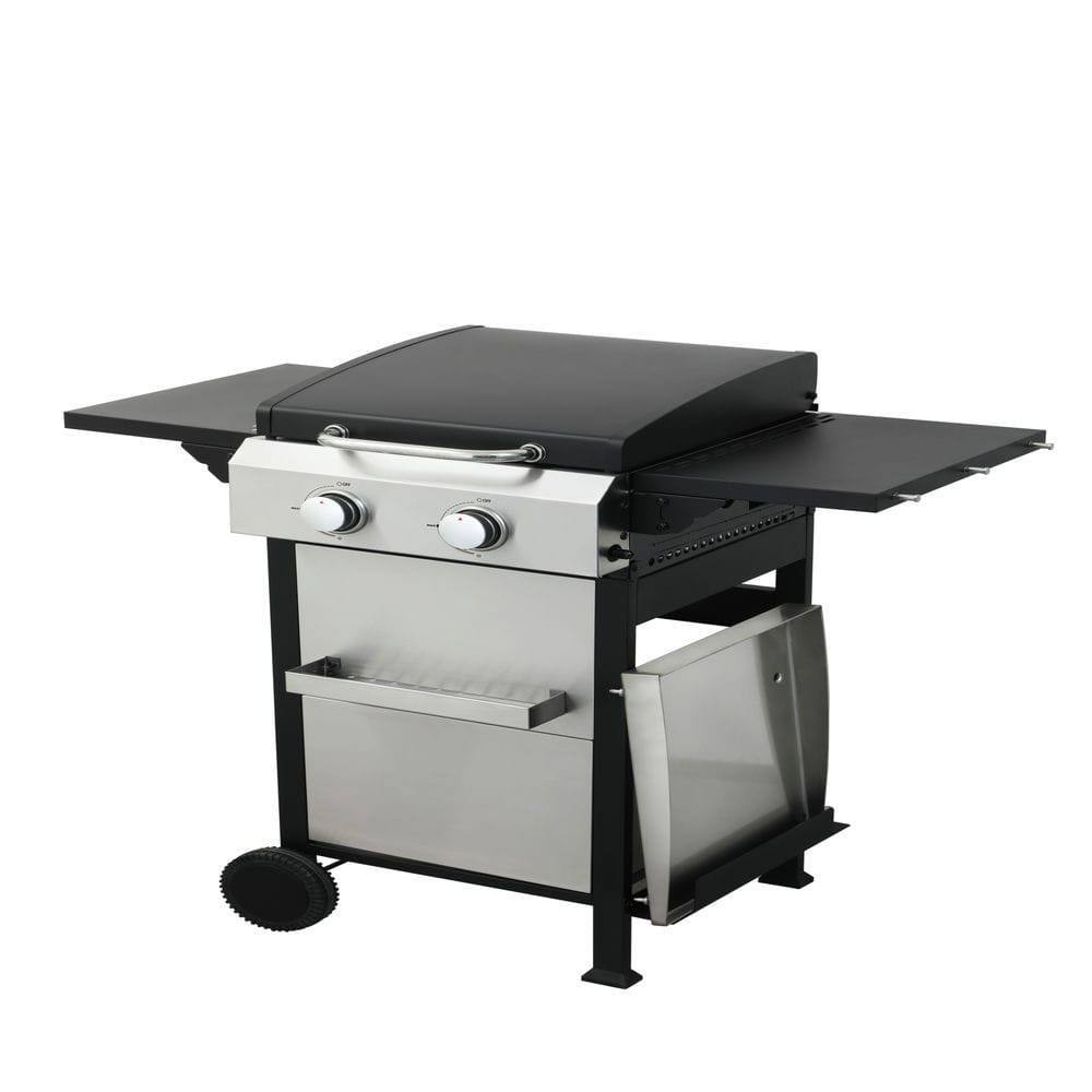 Angle. Resenkos - 2-Burner Propane Gas BBQ Grill, SS Plancha, 24600BTU Output With Wire Enamel Cooking Grids For Outdoor Barbecue.