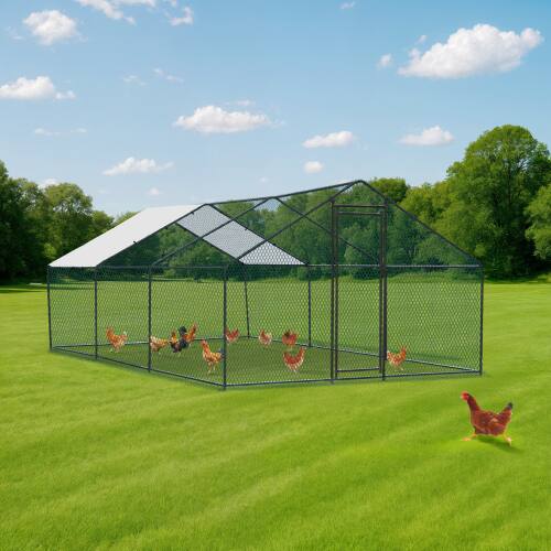 Alt View 8. Winado - 10x20x6.6FT Large Metal Poultry Cage for Chicken Run, Walk-in Chicken Pen with Waterproof Cover for Garden Outdoor Yard - Black.
