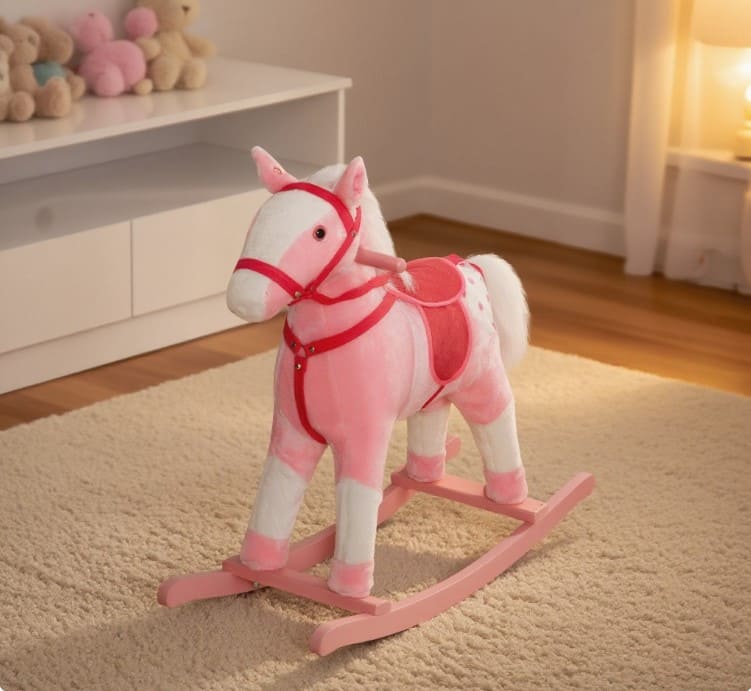 Siljoy - Traditional Plush Rocking Horse with Sound, 110 lb Capacity, for Ages 3+ - Pink
