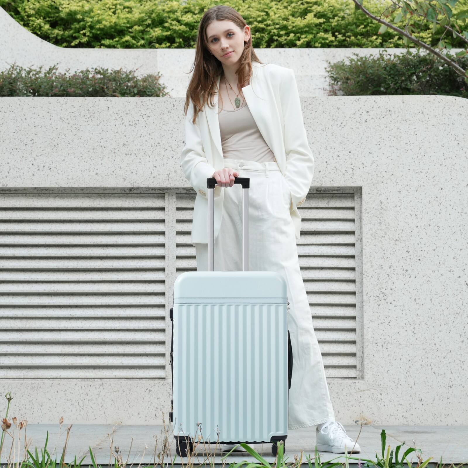 Alt View 1. Ecooso - Front Opening Luggage Set 3 Piece, Hardside ，USB Port, Expandable Luggage with Handle Bag Spinner Wheels TSA Lock - Light Blue.