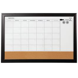 Quartet - Magnetic Combination Board Calendar, Monthly Planning/Scheduling, 35" x 23", Tan/White Surface, Black Wood Frame