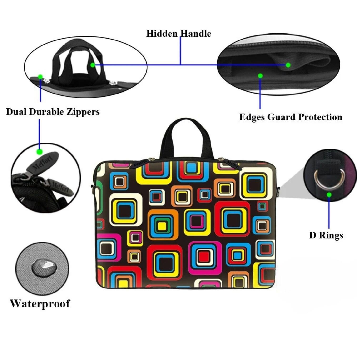 - Hidden Handle
- Dual Durable Zippers
- Edges Guard Protection
- D Rings
- Waterproof