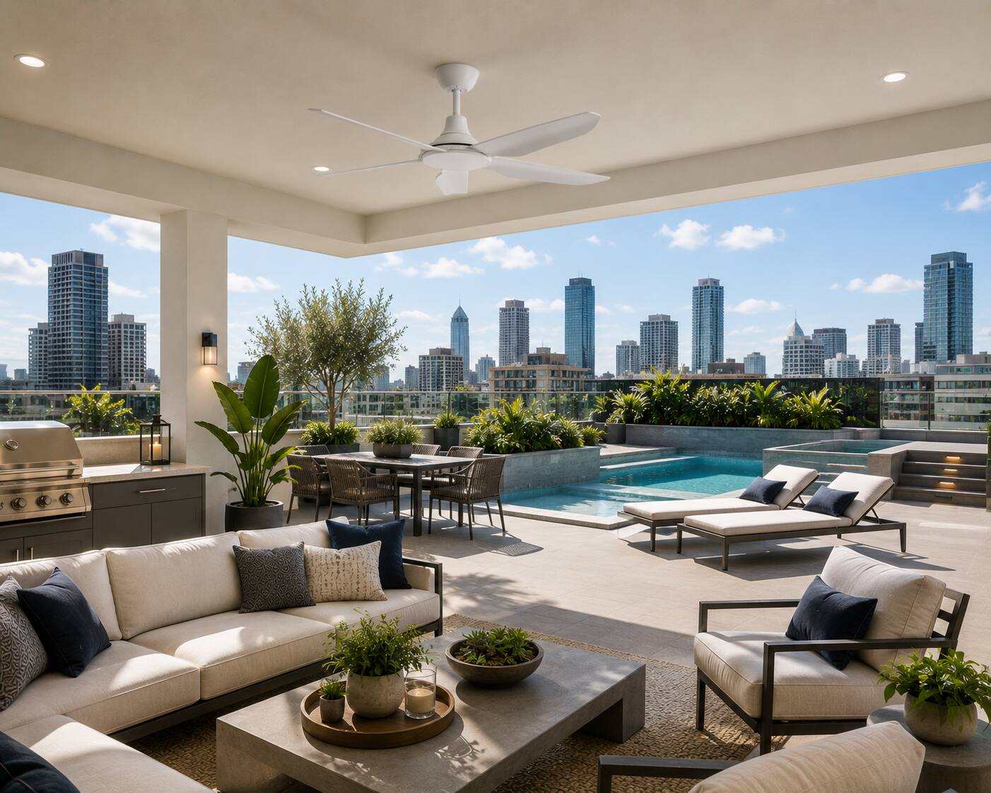 Alt View 3. ENLIGHT - 52" Smart Ceiling Fan, IP66 Outdoor/Coastal, Weather Resist, Efficient + Quiet DC Motor, Reverse Mode, Matter, 5 Blades - White.