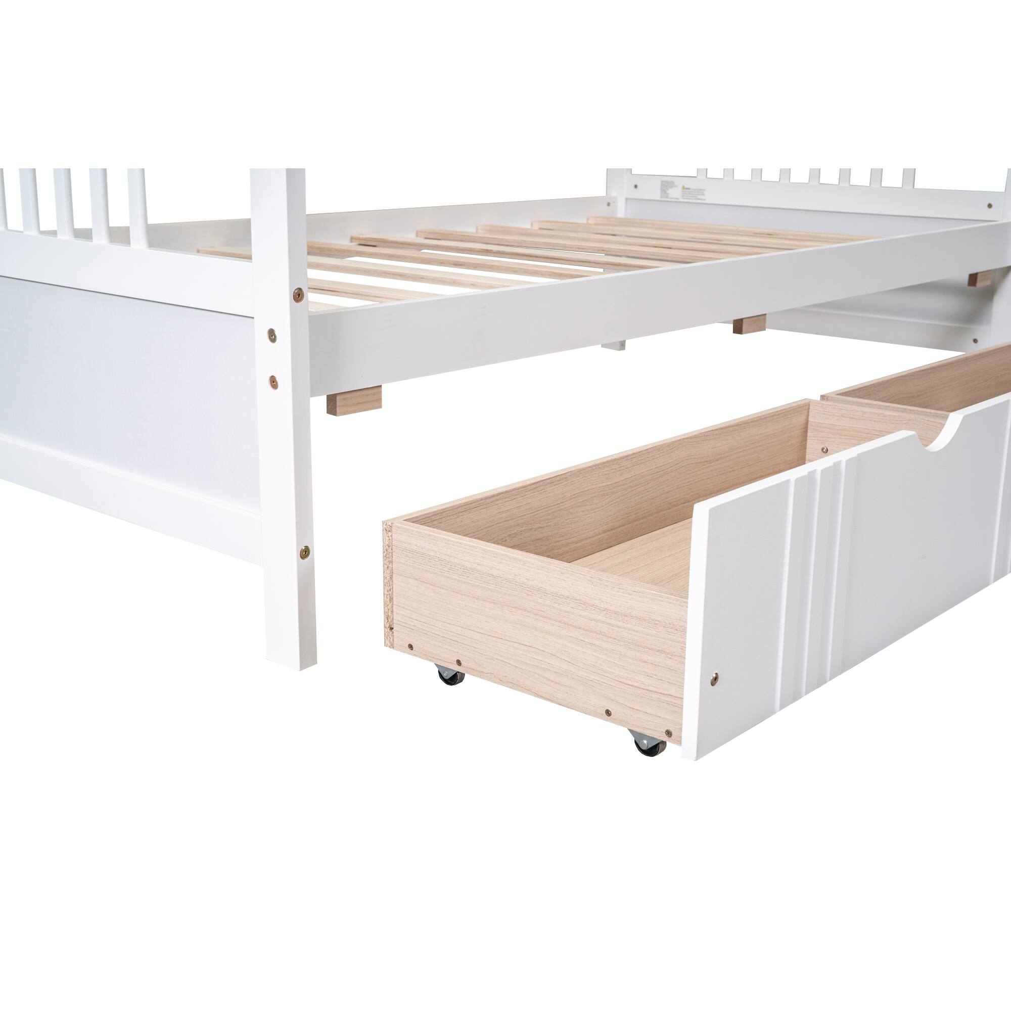 Alt View 6. Whisen - Wood Daybed with Two Storage Drawers, Multi-Functional Sofa Bed Frame - White.