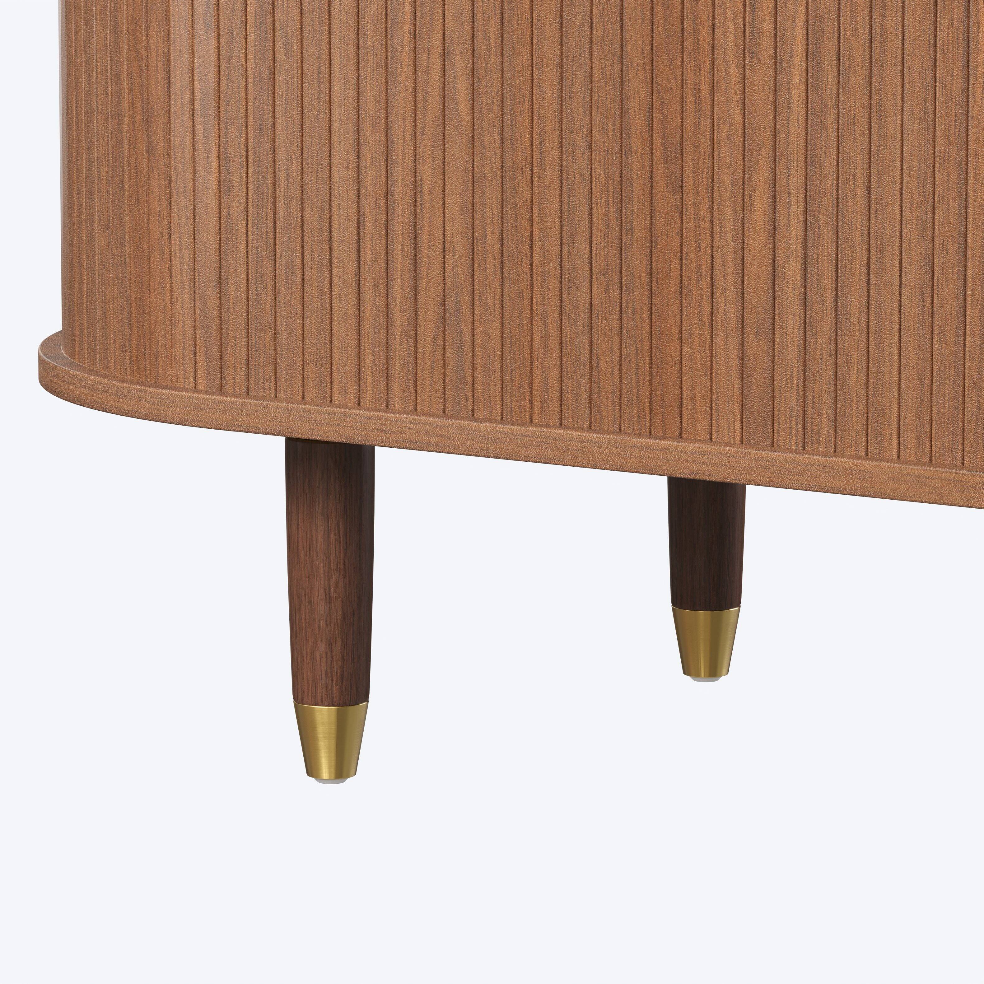 Alt View 1. Famapy - Walnut Fluted TV Stand, Mid-Century Media Console with Drawers, Sliding Doors & Short Throw Projector Top - Walnut.