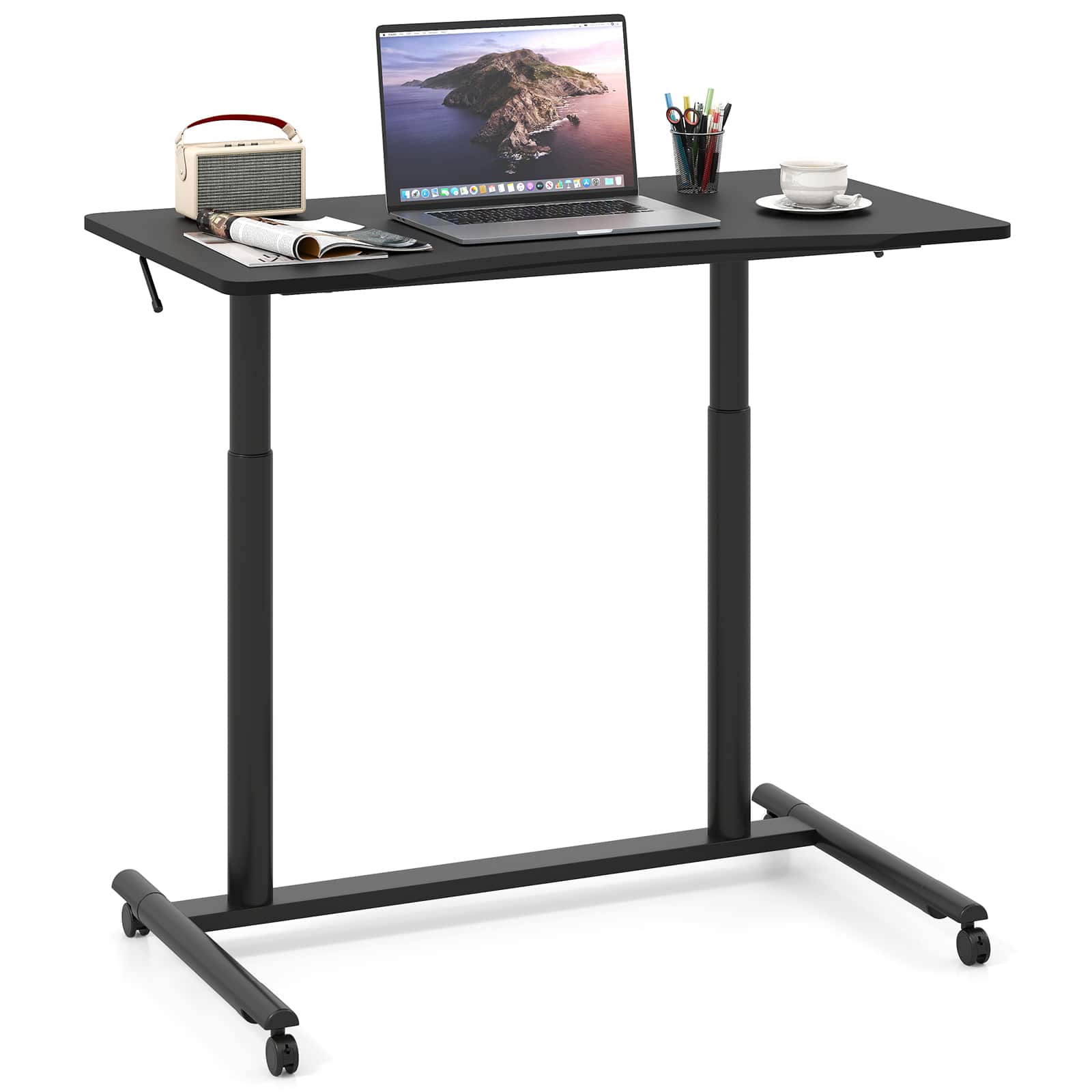Costway - Height Adjustable Computer Desk Sit to Stand Rolling Notebook Table - Black