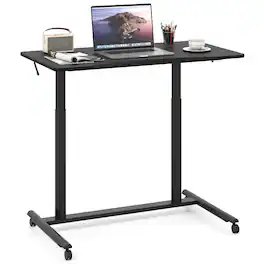 Costway - Height Adjustable Computer Desk Sit to Stand Rolling Notebook Table - Black
