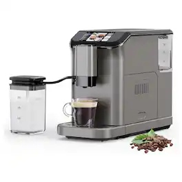 Babevy - 20 Bar Automatic Espresso Machine w/ Grinder, 6 Recipes, Auto Self-Cleaning - Gray