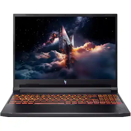 Front. Acer - Acer 16 inch Nitro V 16 Gaming Laptop - Intel Core Ultra 7 240H - NVIDIA GeForce RTX 5060 - 32GB/512GB SSD - Black.