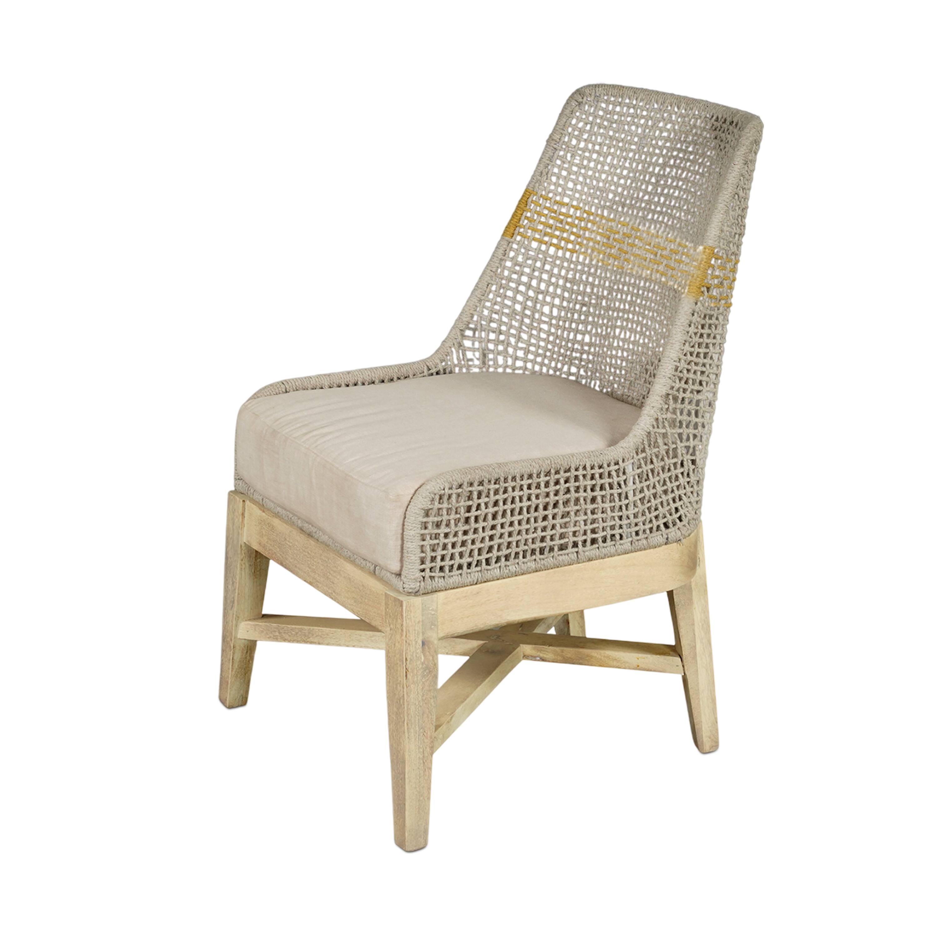 Alt View 1. Manhattan Lane - Handcrafted Mango Wood Dining Chair, Cotton Rope Weaving. - Natural Brown, Beige.