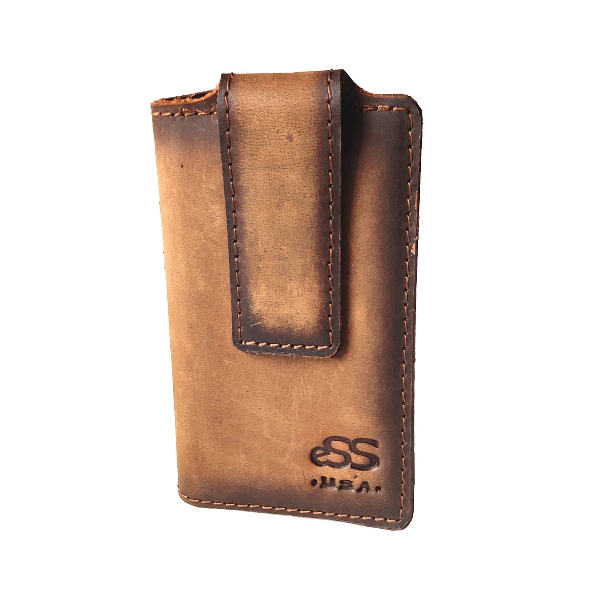 ESS - Money clip for men - RFID Blocking- Real Leather - Front pocket money holder wallet for men - Teak