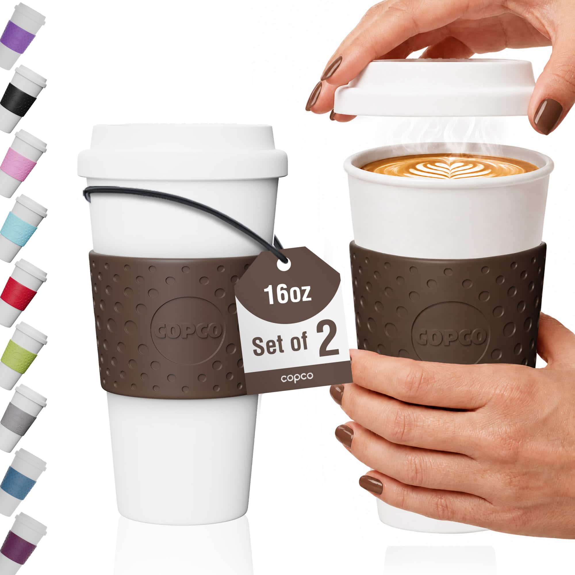 Copco - Travel Mug Set of 2, 16oz Double Wall Insulated BPA-Free - Brown